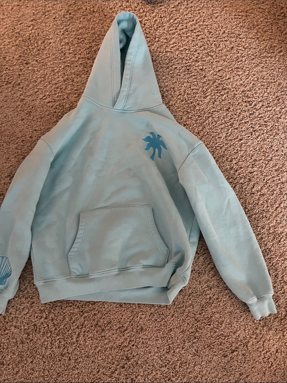 Pink palm puff hoodie XS